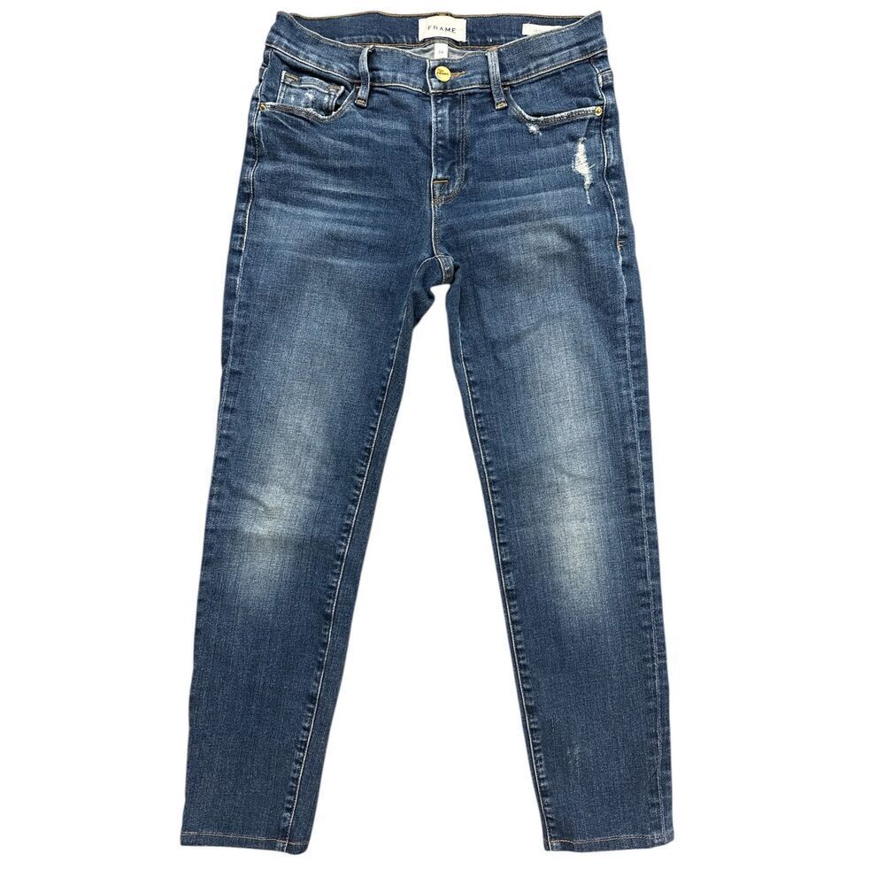 FRAME Denim Le Garon Straight Leg Jean in Azure Blue Ankle Jeans Size: 24